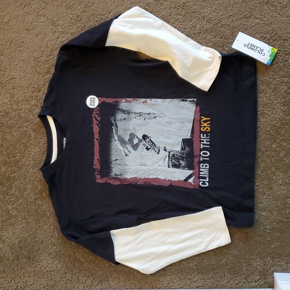 Boys Colorful Planet Climb to the Sky Skateboarding T-Shirt Size M L XL NWT